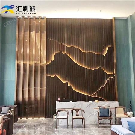 广东不锈钢造型屏风定制 不锈钢仿山屏风隔断酒店