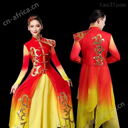 古典舞演出服男女飘逸中国风打鼓开场舞舞蹈服装