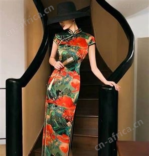 传统老上海真丝长款旗袍