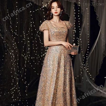 金色显瘦合唱服高档连衣裙演出服出租