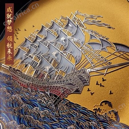 晶雕彩绘摆盘 一帆风顺 开业乔迁商务纪念礼品定制
