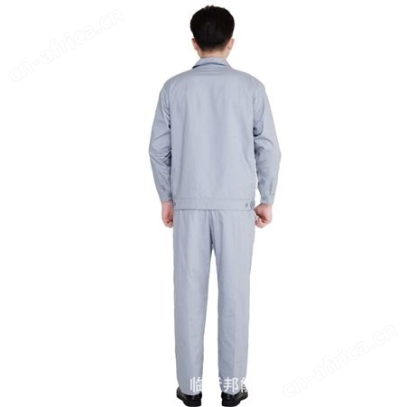 批发 灰蓝色夏季薄长袖纽扣劳保工作服套装定制logo工厂服印字